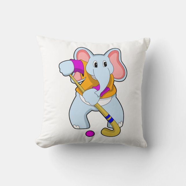 Cojín Decorativo Elefante en el hockey con bate de hockey (Anverso)