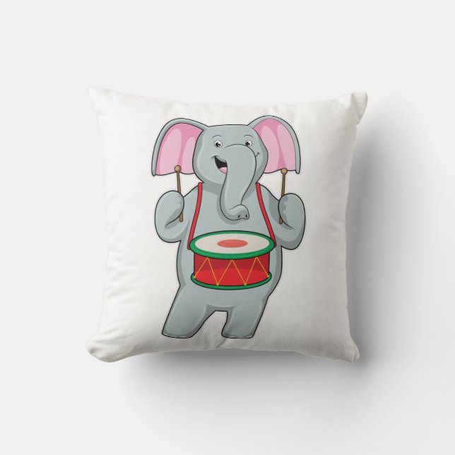Cojín Decorativo Elefante en la música con tambor (Anverso)
