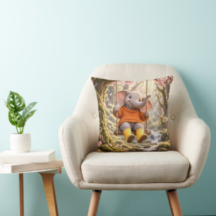 Cojín Decorativo Elefante Feliz en Columpio de Cerezo