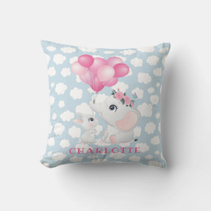 Cojín Decorativo Elefante Femenino y Conejo con Flores y Globo