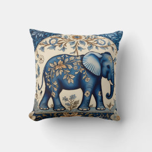 Cojín Decorativo Elefante Floral Antiguo Ornado Azul