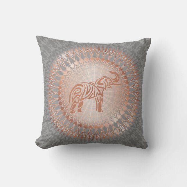 Cojín Decorativo Elefante gris dorado Rosa Mandala (Anverso)