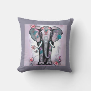 Cojín Decorativo Elefante gris indio adornado con flores