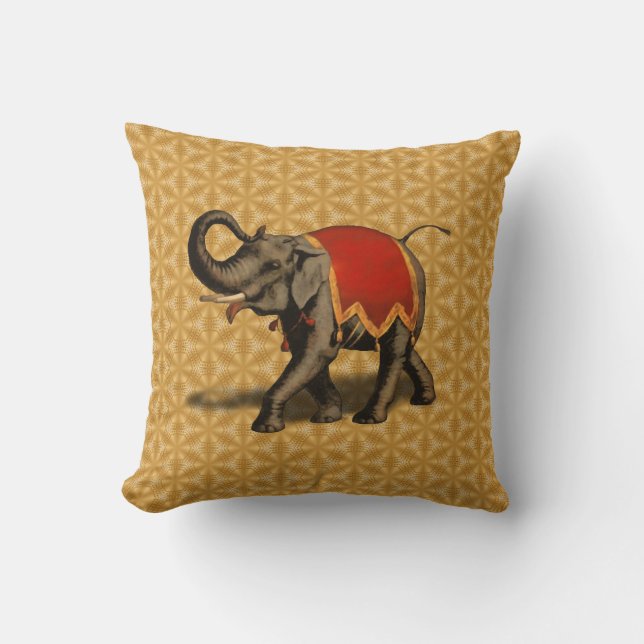 Cojín Decorativo Elefante indio con tela roja (Anverso)