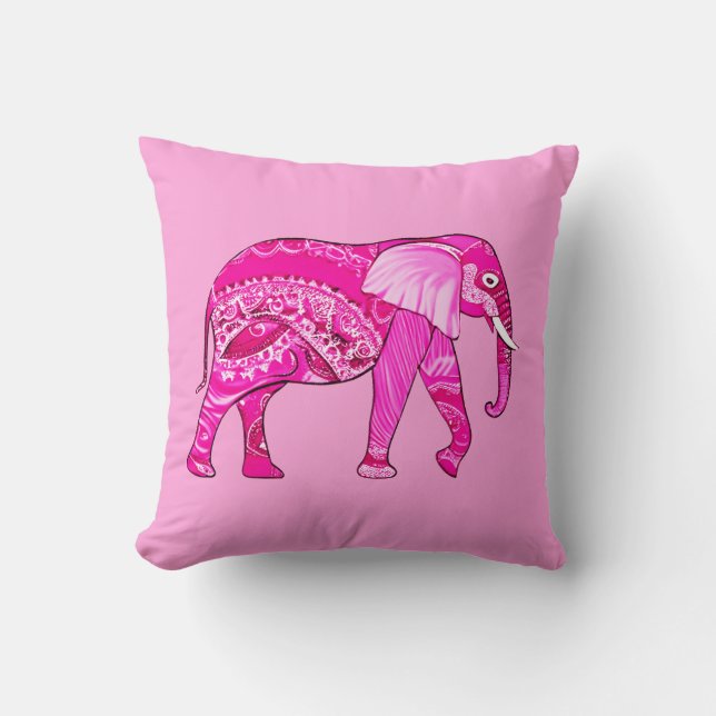 Cojín Decorativo Elefante indio en una maraña árabe rosa de Fuchsia (Anverso)