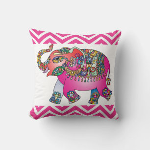 Cojín Decorativo Elefante indio rosa y verde