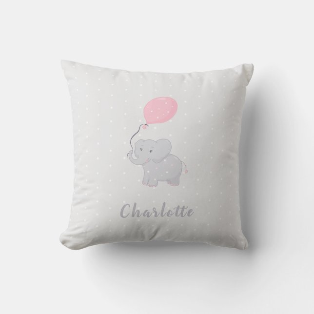 Cojín Decorativo Elefante lindo con globo (Anverso)