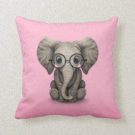 Cojín Decorativo Elefante lindo del bebé con rosa de los vidrios de
