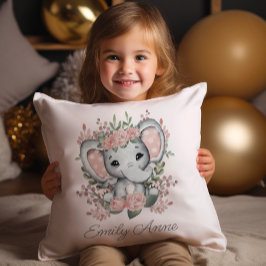Cojín Decorativo Elefante Lindo Floral Rosa Verde Nombre del Niño