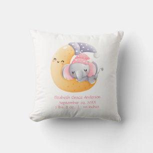 Cojín Decorativo Elefante Lunar Rosa Niña Bebé Durmiendo Personaliz