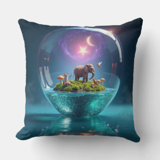Cojín Decorativo Elefante Mágico en una Esfera de Vidrio Cósmica"