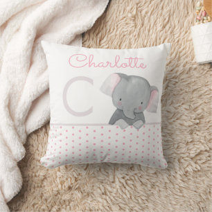 Cojín Decorativo Elefante Monograma Acuarela Lindo Bebé Niña