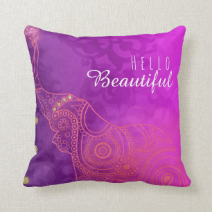 Cojín Decorativo Elefante Morado Rosa Naranja & Dorado Chic Persona