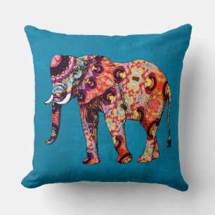 Cojín Decorativo Elefante multicolor de fondo azul