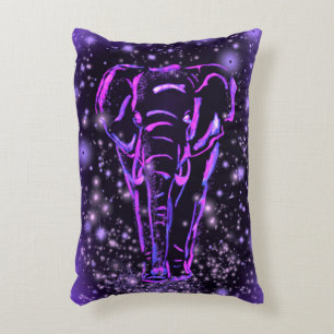 Cojín Decorativo Elefante Neon Púrpura Rosa Camina En La Noche De