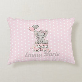 Cojín Decorativo Elefante niña bebe globos rosa plateados