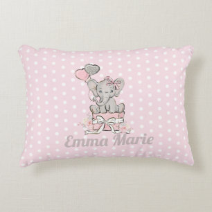 Cojín Decorativo Elefante niña bebe globos rosa plateados