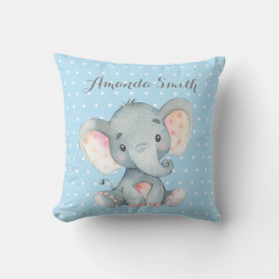 Cojín Decorativo Elefante Niño Bebé Azul y Gris