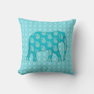 Cojín Decorativo Elefante paisley - turquesa y aqua