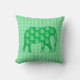 Cojín Decorativo elefante paisley - verde jade y blanco