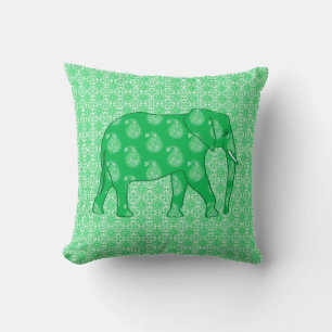Cojín Decorativo elefante paisley - verde jade y blanco