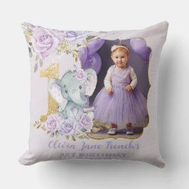 Cojín Decorativo Elefante Purple Floral Primer cumpleaños Foto Keep