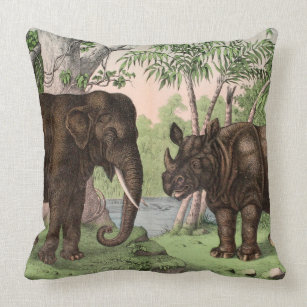 Cojín Decorativo Elefante reversible de Vinatge/rinoceronte/mono