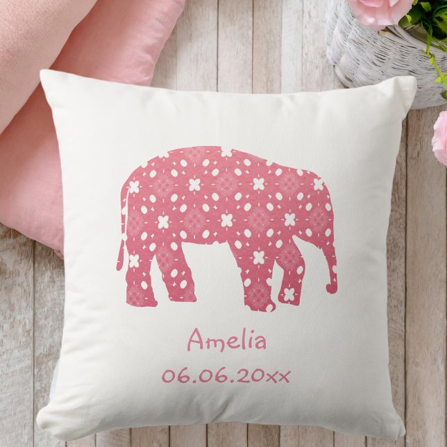 Cojín Decorativo Elefante Rosa Bebé Personalizado (Subido por el creador)