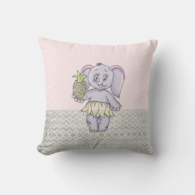 Cojín Decorativo Elefante rosa gris Chica bebé moderno para niños (Anverso)