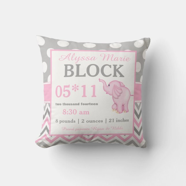 Cojín Decorativo Elefante rosa gris Invitación Pillow (Anverso)