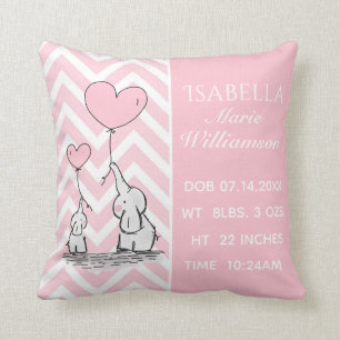 Cojín Decorativo Elefante Rosa Pastel Personalizado Nacimiento Niña