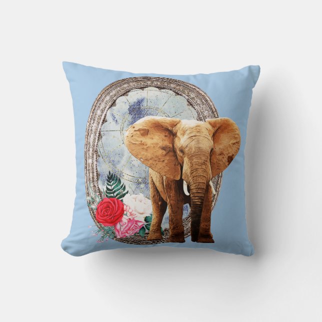 Cojín Decorativo Elefante, Rosas Y Marco (Anverso)