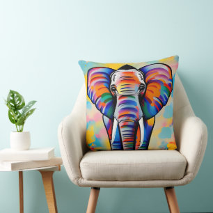 Cojín Decorativo Elefante salvaje africano colorido