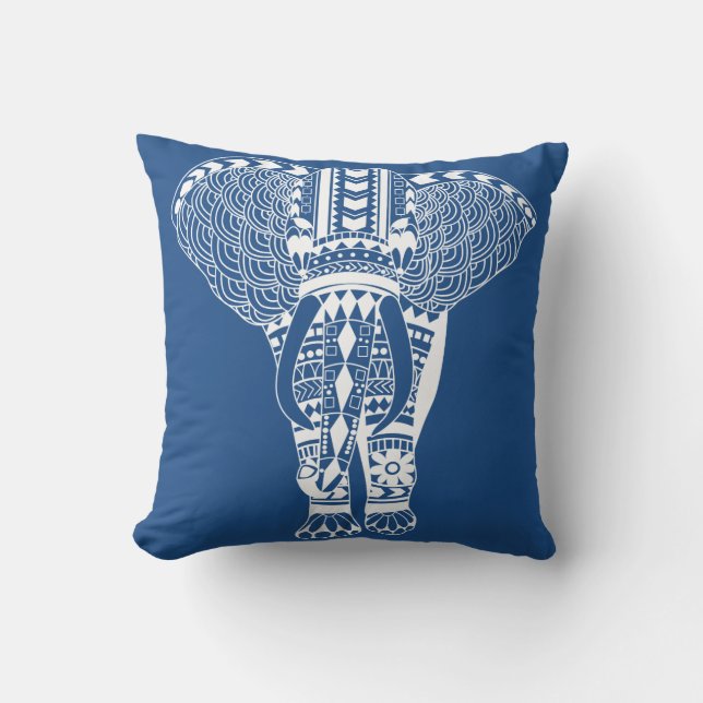 Cojín Decorativo Elefante tribal bohemio blanco (Anverso)