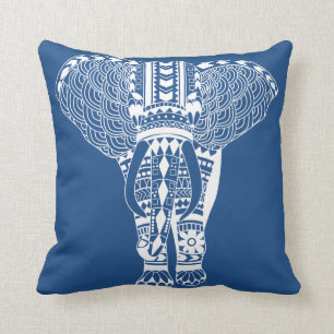 Cojín Decorativo Elefante tribal bohemio blanco