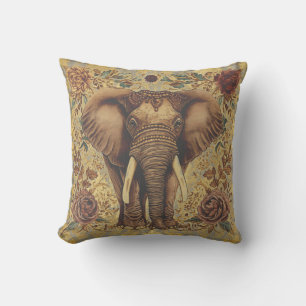 Cojín Decorativo Elefante Vintage, Patrón de Flores de Elefante Ant