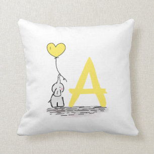 Cojín Decorativo Elefante y cuarto de niños amarillo del monograma