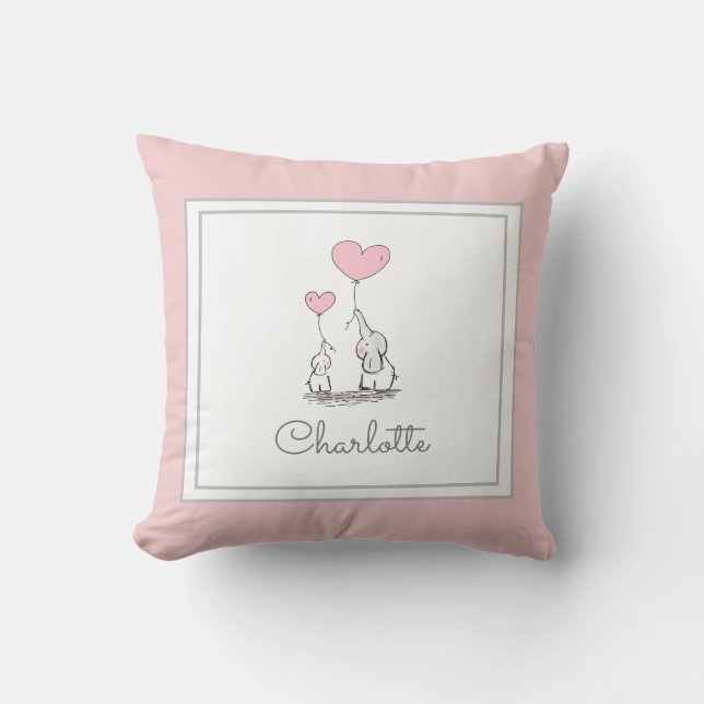 Cojín Decorativo Elefante y mamá lindos del bebé con el chica (Anverso)
