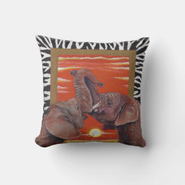 Cojín Decorativo Elefantes africanos en puesta del sol del amor con