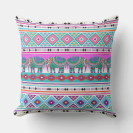 Cojín Decorativo Elefantes con patrón azteca