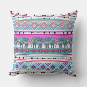 Cojín Decorativo Elefantes con patrón azteca