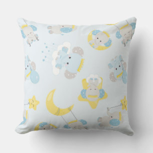COJÍN DECORATIVO ELEFANTES DE BEBÉ BLANCO AMARILLO AZUL ESTRELLAS D