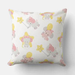 COJÍN DECORATIVO ELEFANTES DE BEBÉS GRISES AMARILLOS ROJOS DE PINK
