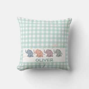 Cojín Decorativo Elefantes de dibujos animados gingham lindos