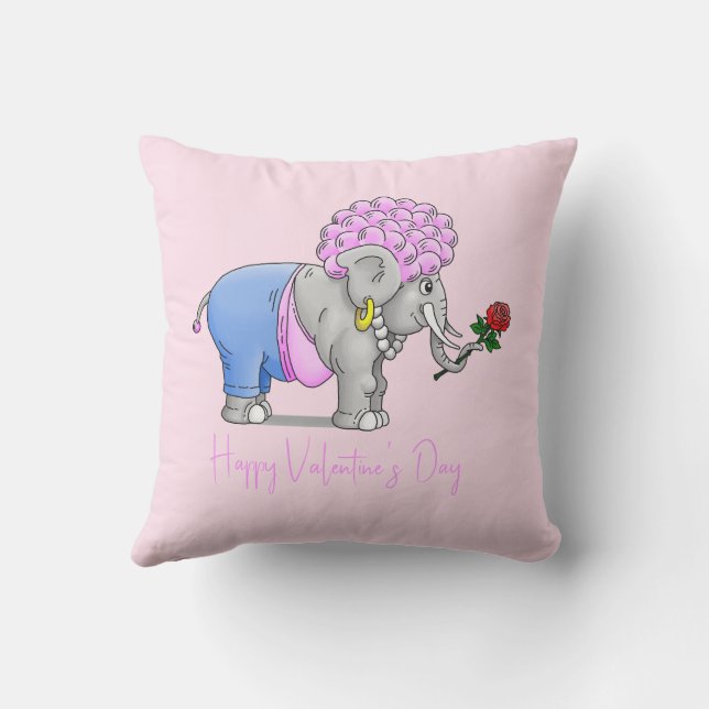 Cojín Decorativo Elefantes Feliz Día de San Valentín (Reverso)
