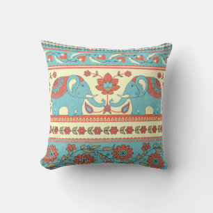 Cojín Decorativo Elefantes, flores, estampado étnico