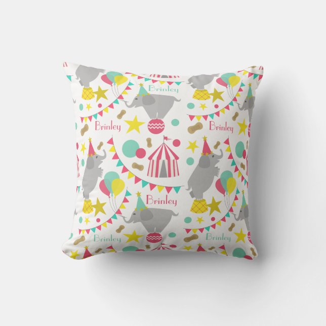 Cojín Decorativo Elefantes Girly Circus Personalizado Pillow (Anverso)