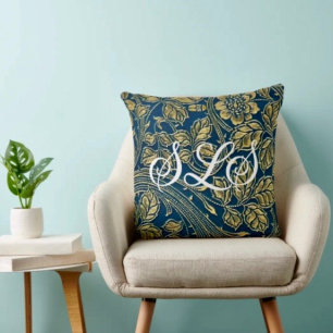 Cojín Decorativo Elegancia Azul Dorada