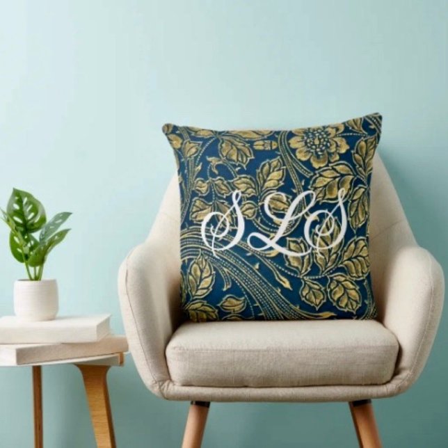 Cojín Decorativo Elegancia Azul Dorada (Cozy monogrammed throw pillow that reminds Mom she’s loved—perfect Mother’s Day home accent.)