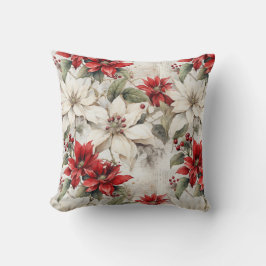 Cojín Decorativo Elegancia besada por nieve: Poinsettia blanca y ro